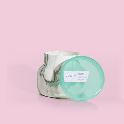 Coconut Santal Modern Marble Petite Jar, 8 oz with view of lid